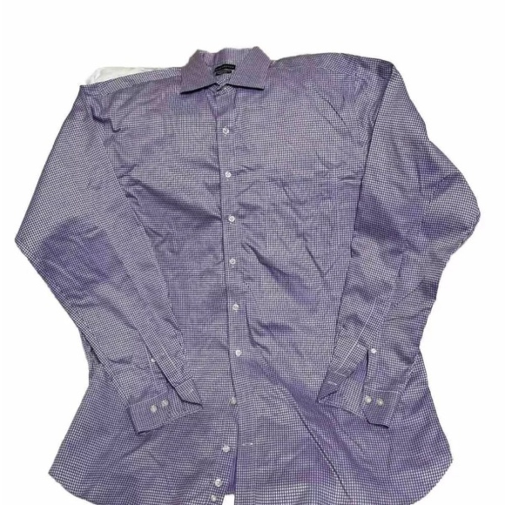 ROCHESTER Men's Shirt Purple Glen Plaid Egyptian Cotton Spread Collar 17.5